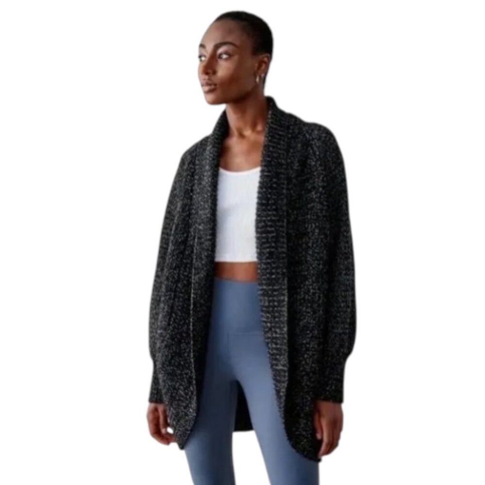 Roots Snowy Fox Oversized Cardigan Chunky Knit  Black Gray Open Shawl  XS